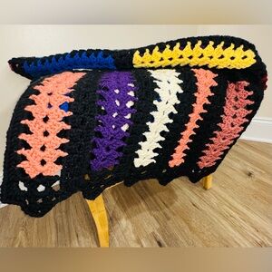 Vintage Colorful Crochet Blanket Handmade L62xW42